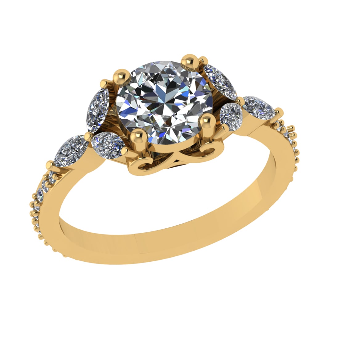 2.06 Ctw VS/SI1 Diamond 14k Yellow Gold Engagement Ring (ALL DIAMOND ARE LA: Center Daimond Weight :-1.30 Ctw ( Round Cut) Color : G-H Clarity : VS/SI1 Side Diamond Weight Of Ctw 0.76 Ctw Color : G-H Clarity : VS/SI1 Daimond Setting : Prong Metal Weight : Approx 3.86 gram 14k 