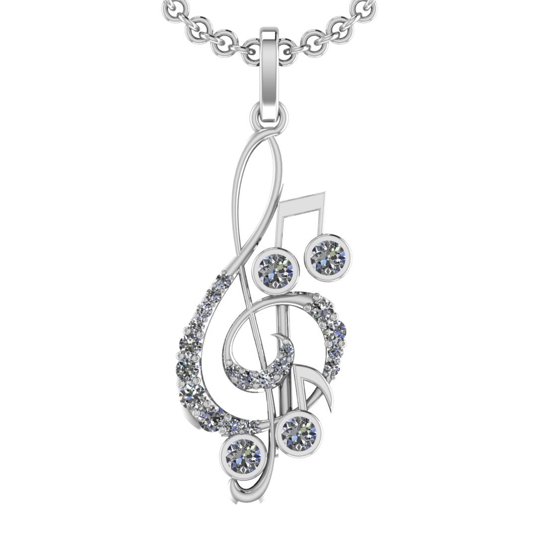 0.81 Ctw SI2/SI1 Diamond 14k White Gold musical instruments theme Pendant (: Total Diamond Weight :-0.81 Ctw (Round cut) Color :- G-H Clarity : SI2/SI1 Setting : Prong Metal Weight : Approx 4.90 gram 14k White Gold musical instruments theme Pendant (ALL DIAMOND ARE LAB GROWN)