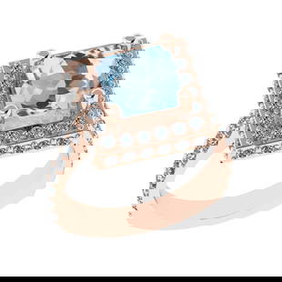 3.21 Ctw VS/SI1 Blue Topaz And Diamond 14K Rose Gold Engagement Ring( ALL D: Center Stone Weight : 1.80 Ctw ( Princess Cut ) Center Stone Color : Blue Topaz Stone Setting : Prong Side Diamond Weight Of Ctw 1.41 Ctw Side Stone Color : J-K Stone Clarity : VS/SI1 Stone Setting :