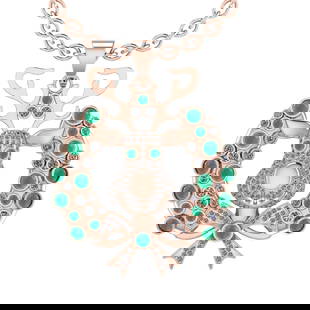 3.02Ctw VS/SI1 Emerald and Diamond 14K Rose Gold Necklace(ALL DIAMOND ARE L: Center Stone Weight 1.79Ctw (Round cut) Color :- Emerald Center Stone Setting : Prong Side Diamond Weight Of Ctw1.23Ctw Color : J-K Clarity : VS/SI1 Stone Setting : Prong Metal Weight :