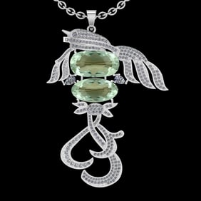 35.56 Ctw VS/SI1 Green Amethyst And Diamond 14k White Gold Pendant Neklace(