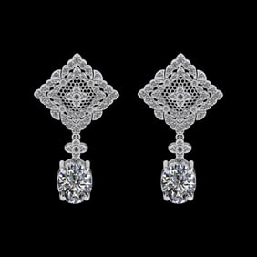 12.19 Ctw VS/SI1 Diamond Prong Set 18k white Gold Dangle Stud Earrings (ALL