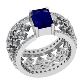 1.22 Ctw VS/SI1 Blue Sapphire And Diamond 14K White Gold Engagement Halo Ri