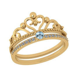 0.23 Ctw VS/SI1 Blue Topaz and Diamond Set 10K Yellow Gold Engagement Ring