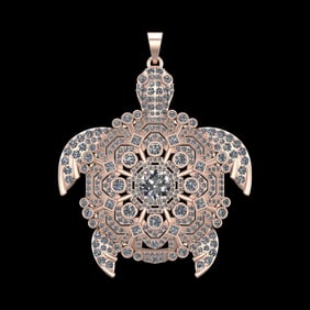 11.77 Ctw SI1/SI2Diamond Prong Set 10k Rose Gold Turtle Theme Pendant (ALL