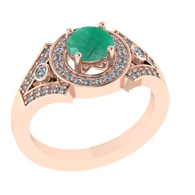 1.24 Ctw VS/SI1 Emerald and Diamond 14k Rose Gold Engagement Ring (ALL DIAM