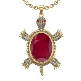 9.20 Ctw VS/SI1 Ruby and Diamond 14K Yellow Gold Pendant (ALL DIAMOND ARE L