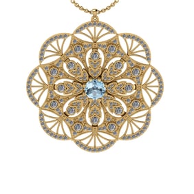 2.47 Ctw VS/SI1 Blue Topaz and Diamond Set 10K Yellow Gold Pendant (ALL DIA