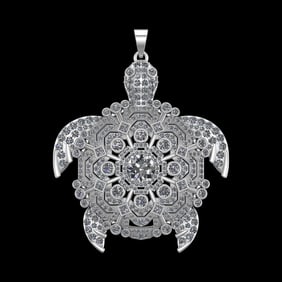 11.77 Ctw SI1/SI2Diamond Prong Set 10k white Gold Turtle Theme Pendant (ALL