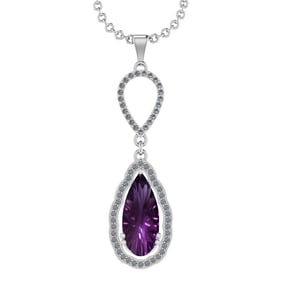 13.84 Ctw VS/SI1 Amethyst and Diamond Prong Set 14k White Gold Pendant (ALL