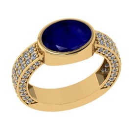 2.96 Ctw VS/SI1 Blue Sapphire and Diamond 14k Yellow Gold Engagement Ring (