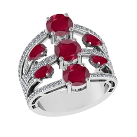 4.22 Ctw VS/SI1 Ruby and Diamond 14k white Gold Engagement Ring (ALL DIAMON