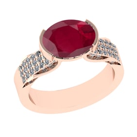 2.98 Ctw VS/SI1 Ruby And Diamond 14k Rose Gold Engagement Ring (ALL DIAMOND
