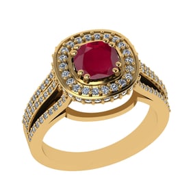 1.81 Ctw VS/SI1 Ruby and Diamond 14k Yellow Gold Engagement Halo Ring (LAB