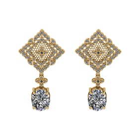 12.19 Ctw VS/SI1 Diamond Prong Set 14K Yellow Gold Dangle Stud Earrings (AL