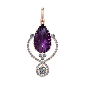 75.18 Ctw SI2/SI1 Amethyst and Diamond Prong Set 14k Rose Gold Pendant (ALL