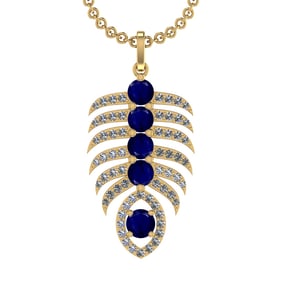 4.60 Ctw VS/SI1 Blue Sapphire and Diamond 14k Yellow Gold Pandant (ALL DIAM