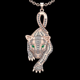 3.80 Ctw VS/SI1 Diamond Prong Set 18K Rose Gold Animal theme Lion Necklace