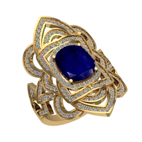 3.40 Ctw VS/SI1 Blue Sapphire and Diamond 14k Yellow Gold Engagement Halo R