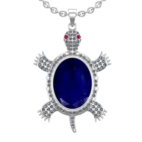 9.20 Ctw VS/SI1 Blue Sapphire and Diamond 14K White Gold Pendant (ALL DIAMO