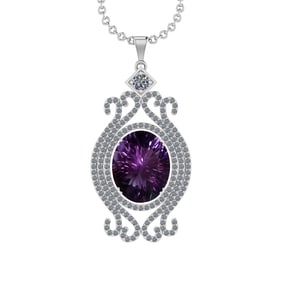 11.88 Ctw VS/SI1 Amethyst and Diamond 14K White Gold Pendant (ALL DIAMOND A