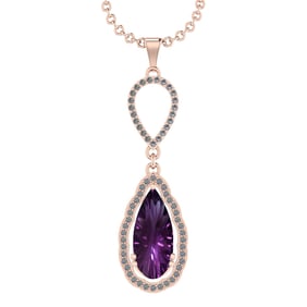13.84 Ctw VS/SI1 Amethyst and Diamond Prong Set 14k Rose Gold Pendant (ALL