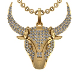 1.03 Ctw SI2/SI1 Diamond 14k Yellow Gold Bull theme Pendant (ALL DIAMOND AR
