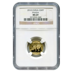 Certified Tenth Ounce Chinese Gold Panda 2010 50 Yuan MS69 NGC