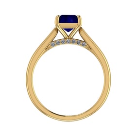 0.82 Ctw VS/SI1 Blue Sapphire and Diamond 14k Yellow Gold Engagement Ring (