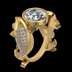 4.02 Ctw VS/SI1 Diamond 10k Yellow Gold Fish theme zodiac signs Engagement