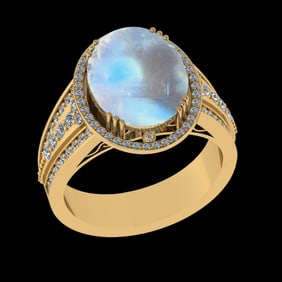 5.95 Ctw VS/SI1 Rainbow Moonstone And Diamond 14K Yellow Gold Engagement Ri
