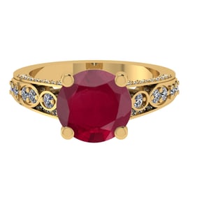 3.32 Ctw VS/SI1 Ruby and Diamond 14k Yellow Gold Engagement Ring (ALL DIAMO