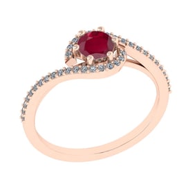 0.69 Ctw VS/SI1 Ruby and Diamond 14K Rose Gold Engagement Ring (ALL DIAMOND