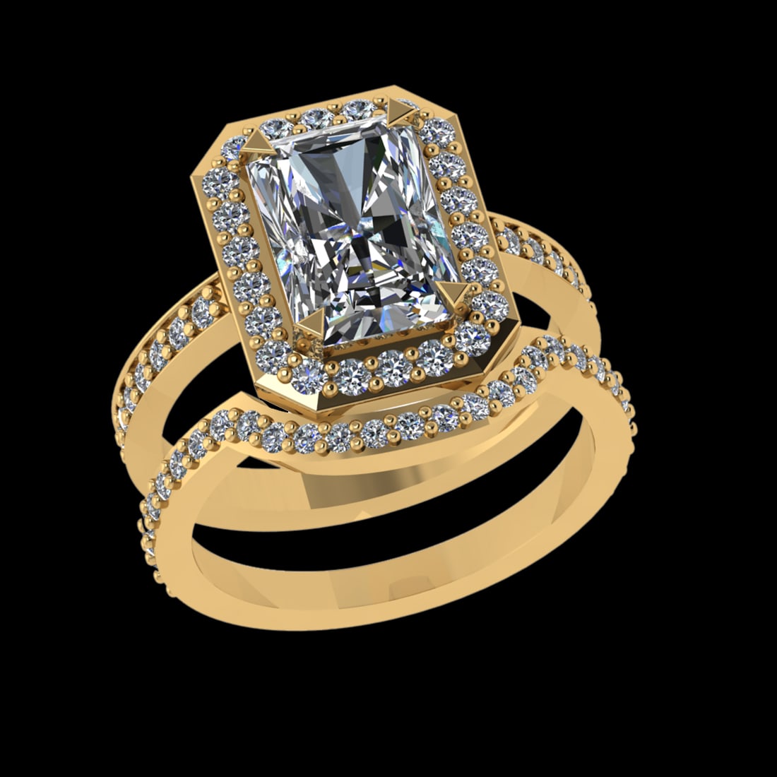 3.28 Ctw VS/SI1 Diamond 10k Yellow Gold Engagement Ring (ALL DIAMOND ARE LA: Center Daimond Weight :-2.50 Ctw ( Emerald Cut) Color : J-K Clarity : VS/SI1 Side Diamond Weight Of Ctw 0.78 Ctw Color : J-K Clarity : VS/SI1 Daimond Setting : Prong Metal Weight : Approx 6.06 gram 10