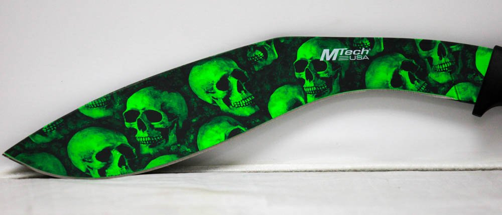 M-TECH USA KUKRI STYLED MACHETE W/ GREEN SKULLS: M-TECH USA KUKRI STYLED MACHETE W/ GREEN SKULLS **|**|** M-TECH USA KUKRI STYLED MACHETE W/ GREEN SKULLS