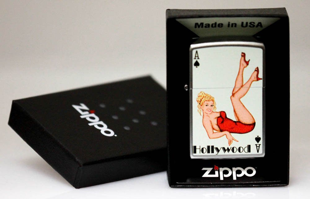 GENUINE ZIPPO LIGHTER"HOLLYWOOD LADY ACE"MADE IN USA: GENUINE ZIPPO LIGHTER"HOLLYWOOD LADY ACE"MADE IN USA **|**|** GENUINE ZIPPO LIGHTER "HOLLYWOOD LADY ACE" MADE IN USA