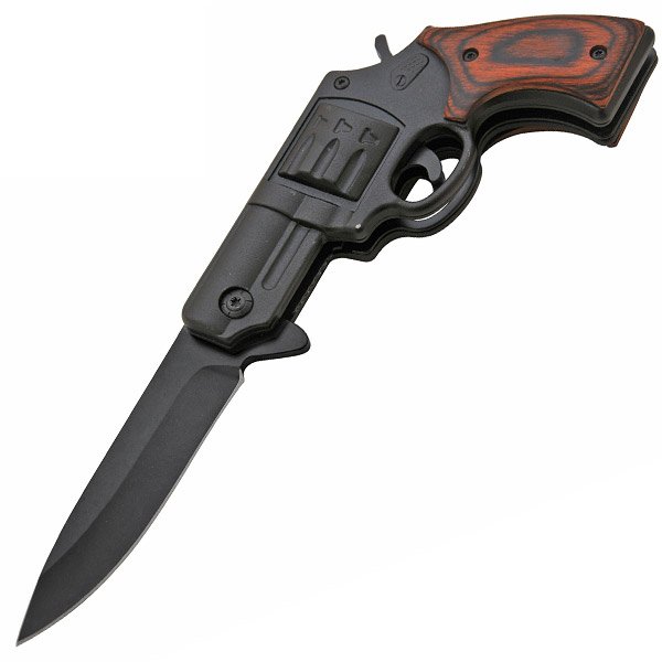 7.25" RED WOOD .44 MAG PISTOL STYLE SPRING ASSISTED KNI: 7.25" RED WOOD .44 MAG PISTOL STYLE SPRING ASSISTED KNI **|**|** 7.25" RED WOOD .44 MAG PISTOL STYLE SPRING ASSISTED KNIFE