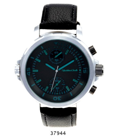SILVER MONTRES CARLO "AMOS" TACHYMETER CHRONOGRAPH WATC: SILVER MONTRES CARLO "AMOS" TACHYMETER CHRONOGRAPH WATC **|**|** SILVER MONTRES CARLO "AMOS" TACHYMETER CHRONOGRAPH WATCH W/BLACK FAUX LEATHER BAND