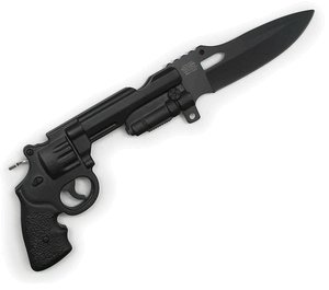 8.5" SPRING ASSISTED BLACK .44 MAG GUN STYLE KNIFE W/HO: 8.5" SPRING ASSISTED BLACK .44 MAG GUN STYLE KNIFE W/HO **|**|** 8.5" SPRING ASSISTED BLACK .44 MAG GUN STYLE KNIFE W/HOLSTER