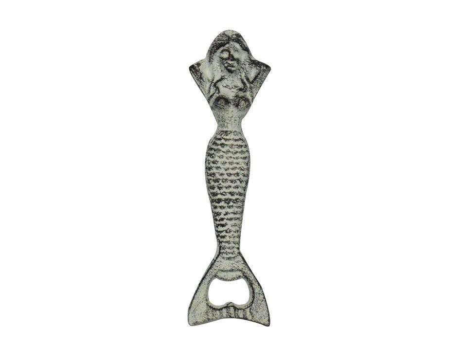 Nautical Decor Whitewashed Cast Iron Resting Mermaid Bo: Nautical Decor Whitewashed Cast Iron Resting Mermaid Bo **|**|** Nautical Decor Whitewashed Cast Iron Resting Mermaid Bottle Opener 7"