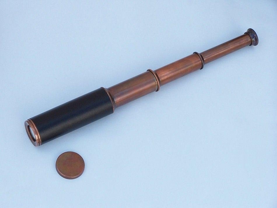 Captain's Antique Style Copper - Leather Nautical Teles: Captain's Antique Style Copper - Leather Nautical Teles **|**|** Captain's Antique Style Copper - Leather Nautical Telescope 15" w/ Rosewood Box