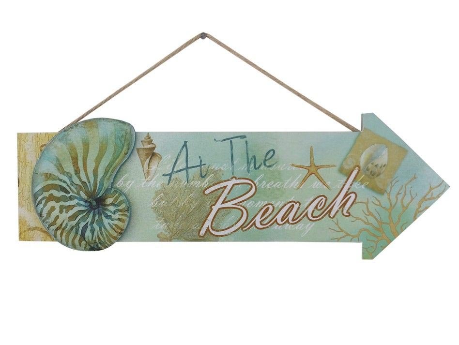 Nautical Decor Wooden Arrow At The Beach Seashell Sign: Nautical Decor Wooden Arrow At The Beach Seashell Sign **|**|** Nautical Decor Wooden Arrow At The Beach Seashell Sign 16"