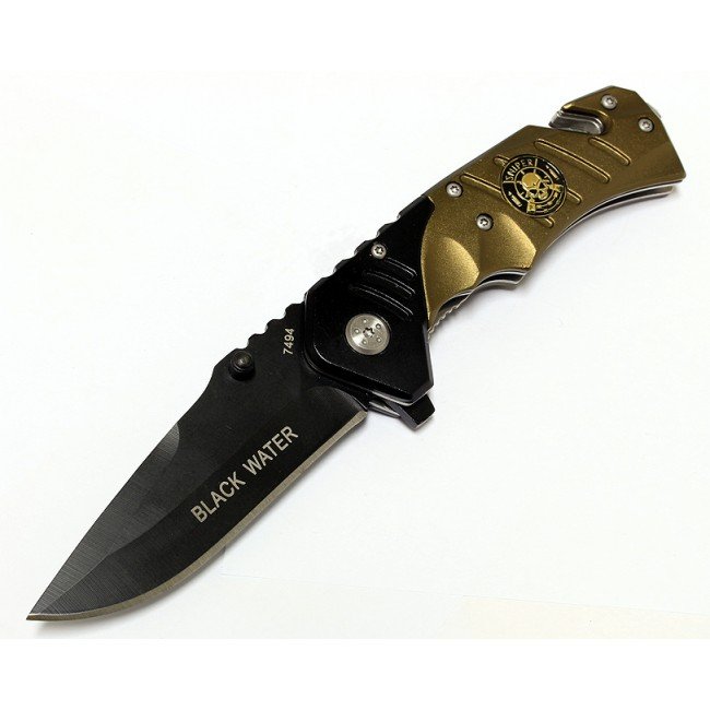 7.5" GOLD/BLACK SPRING ASSISTED BLACK WATER COLLECTION: 7.5" GOLD/BLACK SPRING ASSISTED BLACK WATER COLLECTION **|**|** 7.5" GOLD/BLACK SPRING ASSISTED BLACK WATER COLLECTION KNIFE W/ CLIP