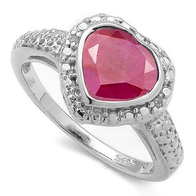 GENUINE 1.54 CTW DYED RUBY AND 0.012 CTW DIAMOND PLATIN: GENUINE 1.54 CTW DYED RUBY AND 0.012 CTW DIAMOND PLATIN **|**|** GENUINE 1.54 CTW DYED RUBY AND 0.012 CTW DIAMOND PLATINUM PLATED .925 STERLING SILVER RING #42715v2