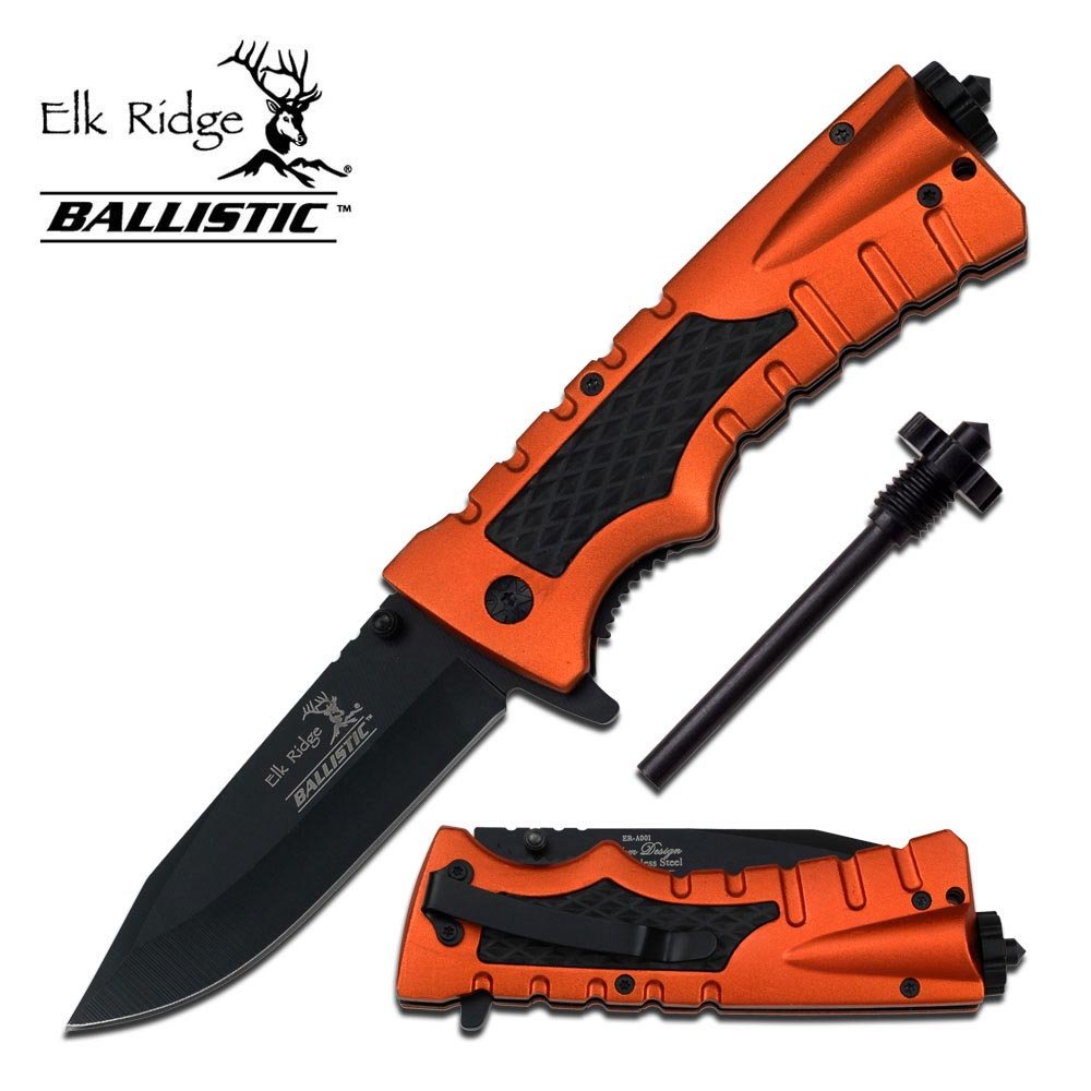 ELK RIDGE SPRING ASSISTED KNIFE W/FIRER STARTER & WINDO: ELK RIDGE SPRING ASSISTED KNIFE W/FIRER STARTER & WINDO **|**|** ELK RIDGE SPRING ASSISTED KNIFE W/FIRER STARTER & WINDOW BRAKER #18243v2