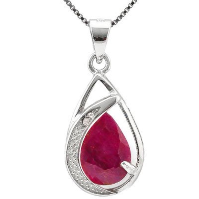 GENUINE 2.20 CTW RUBY AND 0.01 CTW DIAMOND PLATINUM PLA: GENUINE 2.20 CTW RUBY AND 0.01 CTW DIAMOND PLATINUM PLA **|**|** GENUINE 2.20 CTW RUBY AND 0.01 CTW DIAMOND PLATINUM PLATED .925 STERLING SILVER PENDANT #42797v2