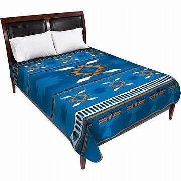 Blue Native American Blanket: Blue Native American Blanket **|**|** 100% polyester. Fits queen or king bed. Measures 79" x 91". #49141v2