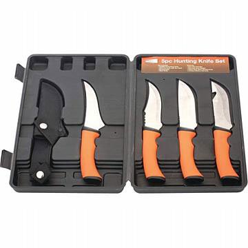 Maxam 5pc Hunting Knife Set: Maxam 5pc Hunting Knife Set **|**|** Set includes: traditional hunting knife; skinning knife with gut hook; boning knife; work knife; and nylon sheath in a heavy-duty, blow-molded storage case. Knives
