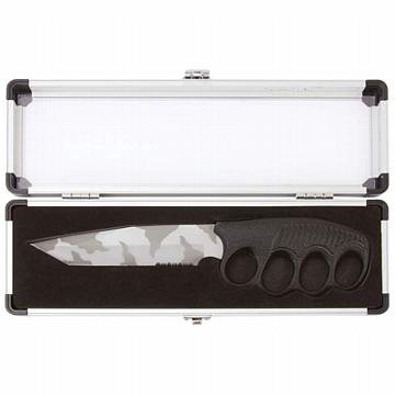 Maxam Commemorative WWI 10" Black Trench Knife: Maxam Commemorative WWI 10" Black Trench Knife **|**|** Features stainless steel, non-glare blade and cast handle with finger holes. Measures 10" overall. Aluminum storage case measures 11" x 1-3/8" x