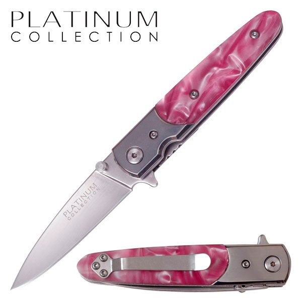 6.75" PINK PEARL SPRING ASSISTED KNIFE W/METAL POCKET C: 6.75" PINK PEARL SPRING ASSISTED KNIFE W/METAL POCKET C **|**|** 6.75" PINK PEARL SPRING ASSISTED KNIFE W/METAL POCKET CLIP #11543v2